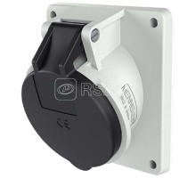 Розетка панельная 16А 7п 7ч 500В IP44 наклонная 20град. фланец 100х92мм винтовые клеммы никел. контакты сер./черн. Mennekes 1045