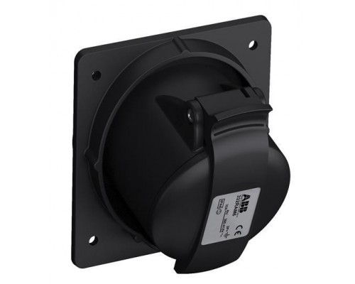 Розетка панельная 332RAM6B 32А 3P+E 6ч с угловым миним. фланцем IP44 черн. ABB 2CMA100547R1000