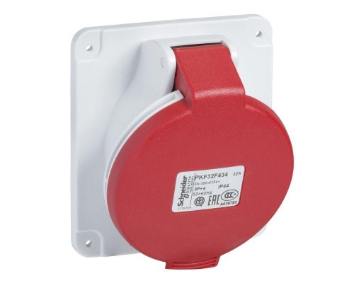Розетка панельная угловая 32А 2P-E 380-415В винт. IP67 SchE PKF32F433
