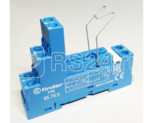 Розетка с винт. клеммами (с зажимной клетью) для реле 40.51 40.52 40.61 40.62 модули 99.01 в комплекте металлич. клипса 095.71 син. FINDER 95759SMA