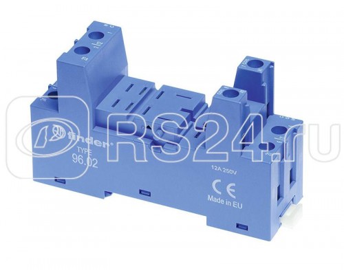 Розетка с винт. клеммами (с зажимной клетью) для реле 56.32 модули 86.30 99.02 в комплекте металлич. клипса 094.71 син. FINDER 96027SMA