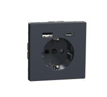 Розетка силовая MERTEN D-Life 16А с зарядкой USB A+C 3А антрацит SchE MTN2367-6034