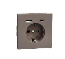 Розетка силовая MERTEN D-Life 16А с зарядкой USB A+C 3А мокко SchE MTN2367-6052