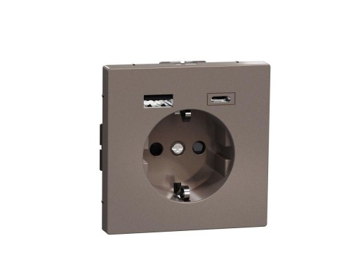 Розетка силовая MERTEN D-Life 16А с зарядкой USB A+C 3А мокко SchE MTN2367-6052