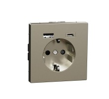 Розетка силовая MERTEN D-Life 16А с зарядкой USB A+C 3А никель SchE MTN2367-6050