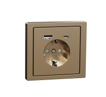 Розетка силовая MERTEN D-Life 16А с зарядкой USB A+C 3А шампань SchE MTN2367-6051