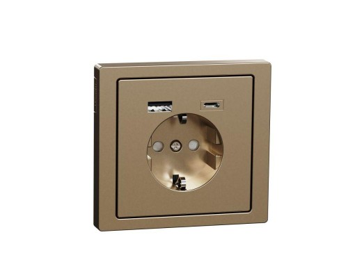 Розетка силовая MERTEN D-Life 16А с зарядкой USB A+C 3А шампань SchE MTN2367-6051