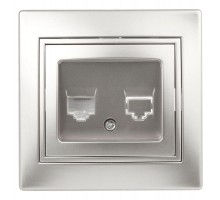 Розетка СП Plano 1-302-03 телефонная RJ11 IP20 алюм. Intro Б0030082
