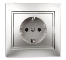 Розетка СП Plano 2P+E Schuko 1-202-03 16А-250В IP20 алюм. Intro Б0030058