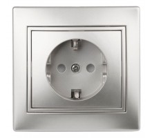 Розетка СП Plano 2P+E Schuko 1-206-03 16А-250В с защ. шторками IP20 алюм. Intro Б0030074