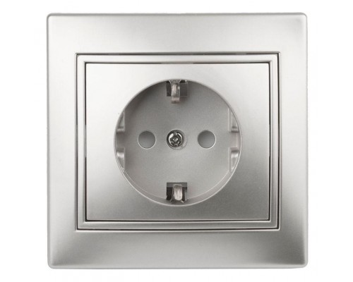 Розетка СП Plano 2P+E Schuko 1-206-03 16А-250В с защ. шторками IP20 алюм. Intro Б0030074