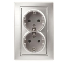 Розетка СП Plano 2х2P+E Schuko 1-205-03 16А-250В IP20 алюм. Intro Б0030070