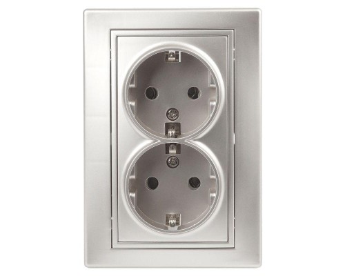 Розетка СП Plano 2х2P+E Schuko 1-205-03 16А-250В IP20 алюм. Intro Б0030070