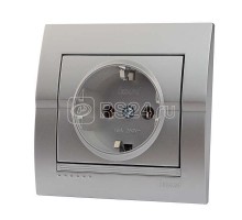Розетка СП Дери с заземл. серебр. метал. LEZARD 702-2828-122