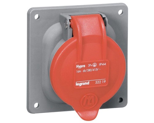 Розетка встраиваемая Hypra 63А 400В 3К+Н+З IP44 Leg 053824