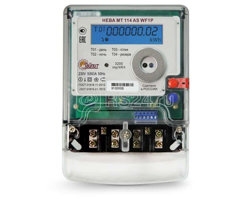 Счетчик НЕВА МТ 114 AS WF1P 1ф 5(60)А Иркутск. вр. ТАЙПИТ 6131189