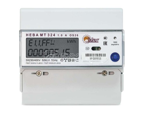Счетчик НЕВА МТ 324 1.0 A OS 26 3ф 5-60А 230В ЖКИ многотариф.; DIN-рейка Екат. вр. юр. лица Тайпит 6119729