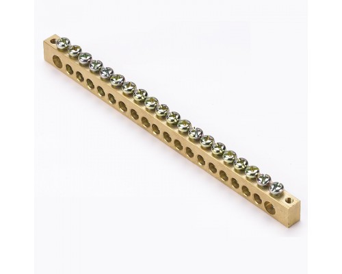 Шина PEN ноль-земля 8х12 20 отвер. латунь крепеж по краям PROxima EKF sn0-125-20-k