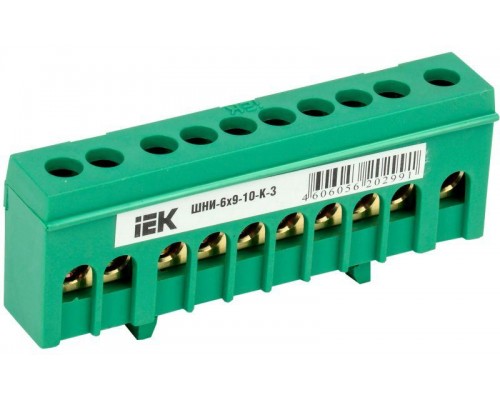 Шина PE земля в корп. изол. на DIN-рейку ШНИ-6х9-10-К-З ИЭК YNN10-69-10KD-K06