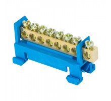 Шина нулевая N 6х9 8 отверстий синий изолятор тип Стойка на DIN-рейку латунь розн. стикер PROxima EKF sn0-63-8-sb-r