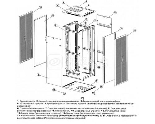 Шкаф напольный TTB-3766-AS-RAL9004 19дюйм 37U 1833х600х600мм перед. стеклян. дверь со стал. перфорир. боковинами зад. дверь сплошная ручка с замком крыша нов. типа (RAL9004) разобр. черн. Hyperline 403895