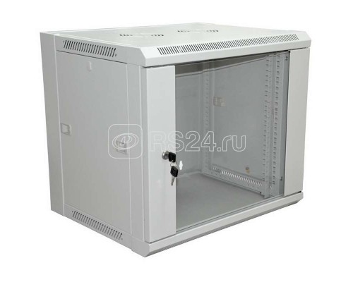 Шкаф настенный 19дюйм 9U 600х450х500мм (ШхГхВ) передняя дверь стекло боковые стенки съемные (разобранный) RAL7035 Rexant 04-2201