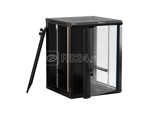 Шкаф настенный TWB-0945-GP-RAL9004 19дюйм 9U 500х600х450мм стеклян. дверь с перфорацией по бокам ручка с замком черн. (RAL 9004) (разобранный) Hyperline 392629