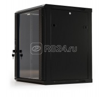 Шкаф настенный TWB-1245-GP-RAL9004 19дюйм 12U 650х600х450мм стеклян. дверь с перфорацией по бокам ручка с замком черн. разобранный Hyperline 392633