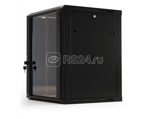 Шкаф настенный TWB-1266-GP-RAL9004 19дюйм 12U 650х600х600мм стеклян. дверь с перфорацией по бокам ручка с замком черн. (RAL 9004) (разобранный) Hyperline 392634