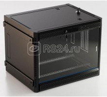 Шкаф настенный TWB-FC-1845-GP-RAL9004 19дюйм. 18U 908х600х450мм стекл. дверь с перфорацией по бокам ручка с замком с возмож. установки на ножки черн. (разобранный) Hyperline 395558