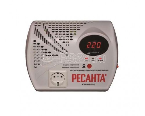 Стабилизатор напряжения АСН-500 Н/1-Ц 1ф 0.5кВт настен. с розеткой IP20 релейный Ресанта 63/6/9