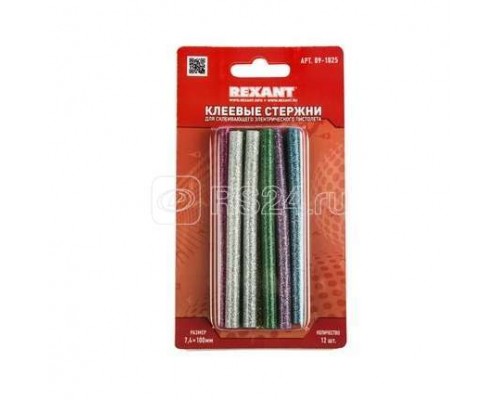 Стержень клеевой d7.4мм L100 разноцв. с блестками (уп.12шт) Rexant 09-1025