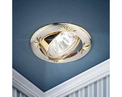 Светильник KL3A SS/G литой круглый поворот. с гравировкой MR16 12В 50Вт сатин серебр./зол. (1/100) ЭРА C0043663