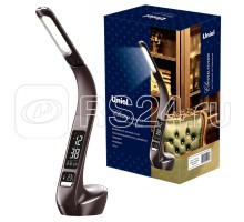 Светильник настольный TLD-566 Brown/LED/300Lm/4500K/Dimmer с часами календарем термометром 6Вт сенсорный выкл. Uniel UL-00006769