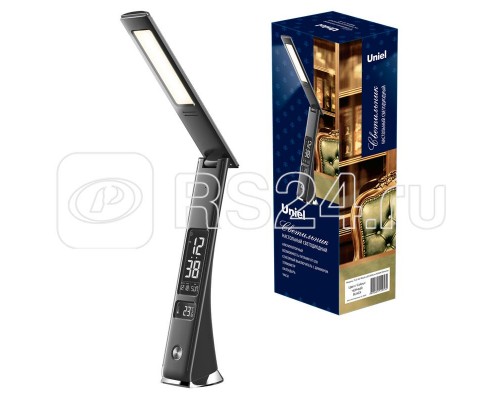 Светильник настольный TLD-567 Black/LED/300Lm/4500K/Dimmer с часами календарем термометром 6Вт сенсорный выкл. диммер Uniel UL-00006770