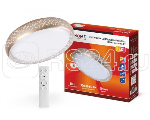 Светильник светодиодный COMFORT HONEY 60Вт 230В 3000-6500К 4800лм 500х110мм c пультом ДУ IN HOME 4690612034447