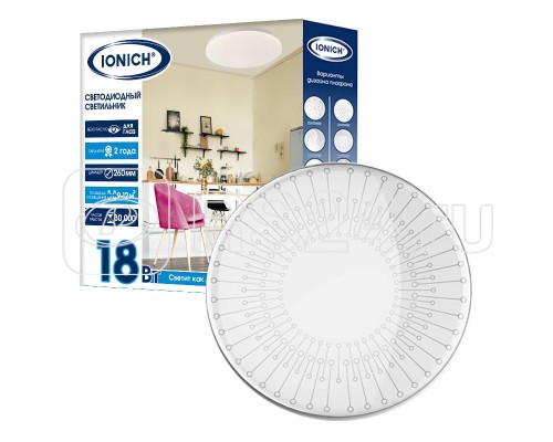 Светильник светодиодный бытовой настенно-потолочный серия 2160 18Вт d260х55мм 1260лм 6500К IP20 IONICH 1703