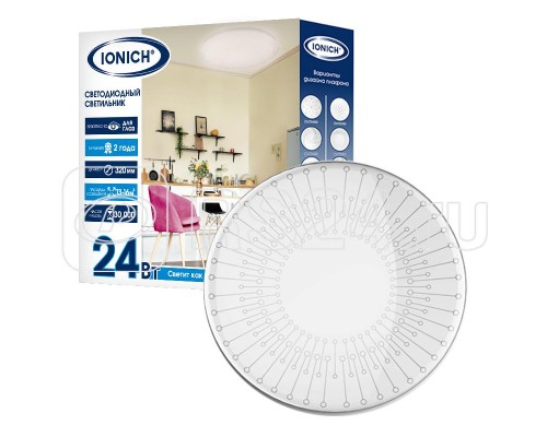 Светильник светодиодный бытовой настенно-потолочный серия 2160 24Вт d320х60мм 1680лм 6500К IP20 IONICH 1705