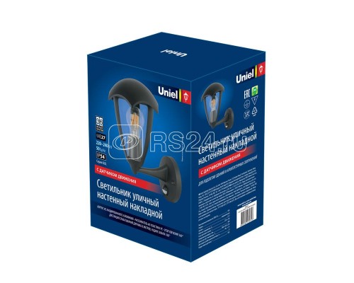Светильник светодиодный уличный UUL-S81A 60W/E27 SENSOR IP54 BLACK под лампу Е27 с датчиком движения архитектурный накладной корпус черн. Uniel UL-00006813