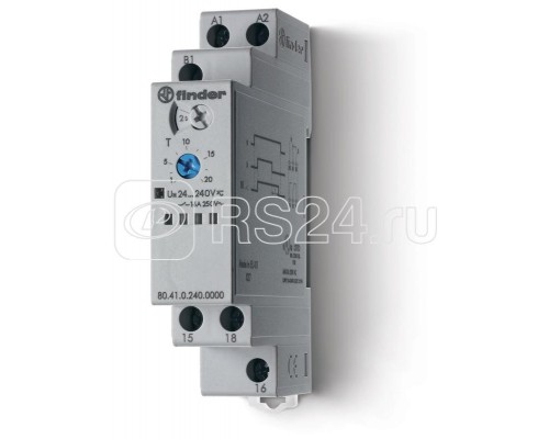 Таймер модульный 1-функциональный (BE) 24240В AC/DC 1CO 16А 17.5мм регулировка времени 0.1с24ч IP20 версия для ЖД-транспорта FINDER 804102400000T