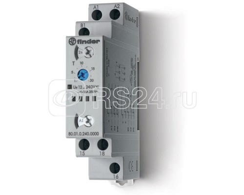 Таймер модульный мультифункциональный (AI DI SW BE CE DE) 12240В AC/DC 1CO 16А 17.5мм регулировка времени 0.1с24ч IP20 версия для ЖД-транспорта FINDER 800102400000T