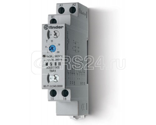 Таймер модульный мультифункциональный (AI DI SW BE CE DE) 24240В AC/DC выход - твердотельное реле 1NO 1А 17.5мм регулировка времени 0.1с24ч IP20 FINDER 807102400000