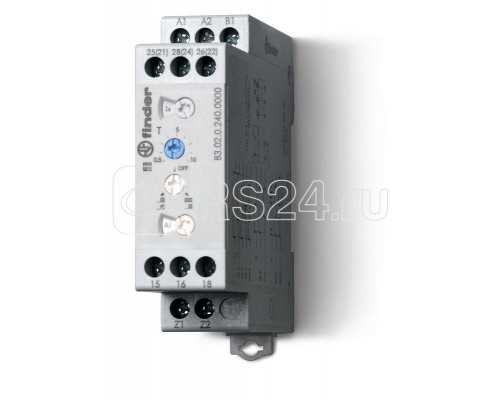 Таймер модульный мультифункциональный (AI DI SW BE CE DE WD) 220В DC 2CO 12А 22.5мм регулировка времени 0.05с10дней IP20 специальная версия с нормированным срабатыванием (Umin=06Un) FINDER 830292200000