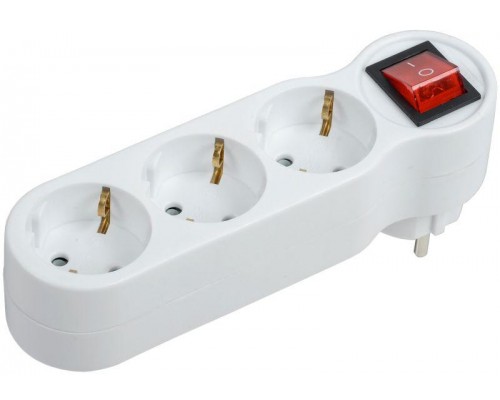 Тройник Т-01/03В 3 места 2P+PE 16А с выкл. бел. ИЭК WTP10-16-03-ZK-K01