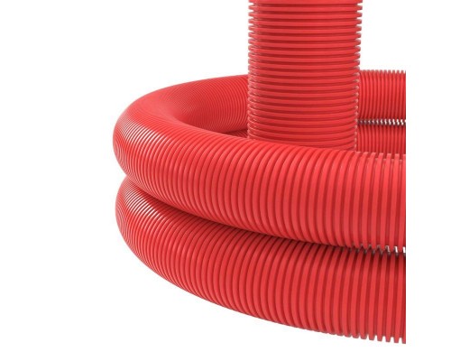 Труба гофрированная двустенная ПНД d90 с протяж. с муфтой SN8 450Н красн. (уп.50м) DKC 121990