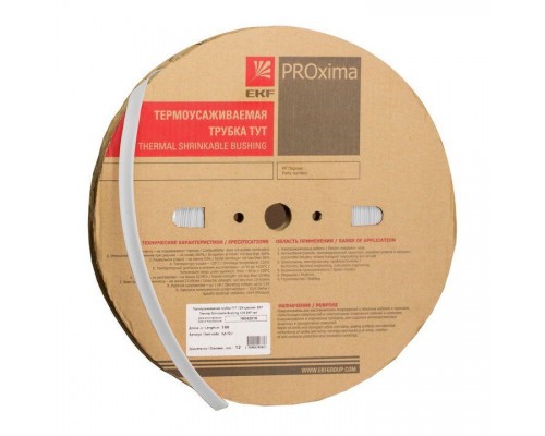 Трубка термоусадочная тонкостен. 20/10 бел. (уп.100м) EKF tut-20-w