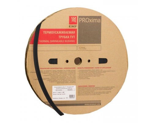 Трубка термоусадочная тонкостен. 30/15 черн. (уп.50м) EKF tut-30-b