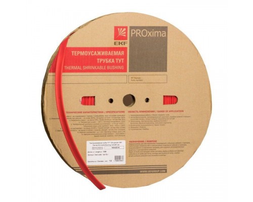 Трубка термоусадочная тонкостен. 30/15 красн. (уп.50м) EKF tut-30-r
