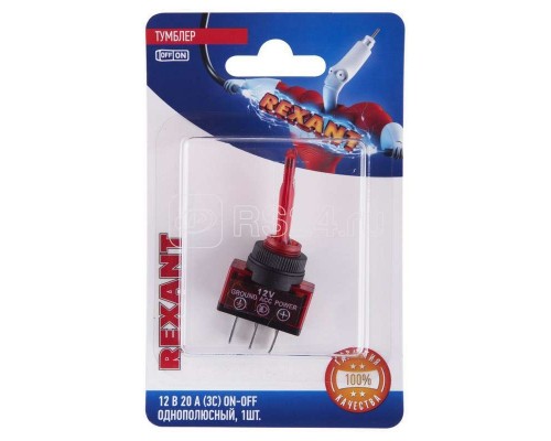 Тумблер 12В 20А (3c) ON-OFF 1п с красн. подсветкой (ASW-13D) блист. Rexant 06-0335-B