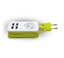 Удлинитель 1х1.5м без заземл. S-CT1-1.5U WHITE-GREEN Travel 4USB2.1A. бел. с салатовым ТМ Uniel UL-00003331